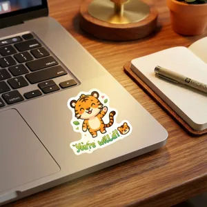 Cute cartoon tiger sticker laptop decor motivational vinyl decal waterproof cute animal graphic