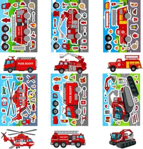 Kinderen cartoon brandweer reddingsvoertuig DIY sticker set educatief speelgoed 6 stuks