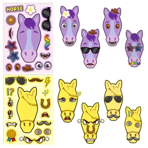 Gezicht maken paard stickers DIY puzzel vellen voor kinderen vroege educatie plezier