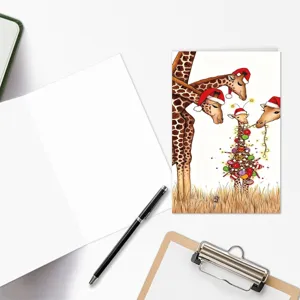 Simpatico biglietto d'auguri di Natale con bellissima illustrazione di giraffa per feste.