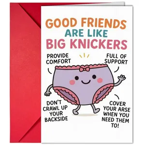 Vista dettagliata di un divertente biglietto d'auguri per amiche con simpatica grafica.