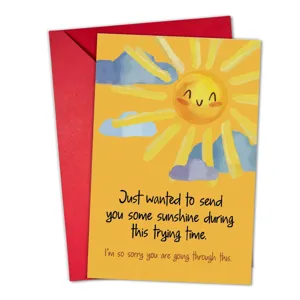 Heartwarming sun greeting card and red envelope set for comforting and encouraging messages.