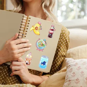 Transparente PET Deko Sticker Set, süße Cartoon Tiere und Getränke Designs für Tagebuch.