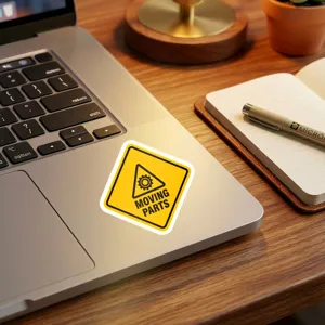 Yellow diamond warning sticker moving parts waterproof label decal for laptop decoration