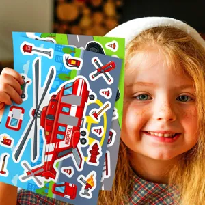 Kinderen cartoon brandweerauto reddingshelikopter DIY puzzel stickers educatieve set 6st
