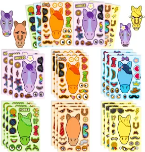 DIY gezicht maken paard stickers kinderen vroeg onderwijs puzzel speelgoed set pack