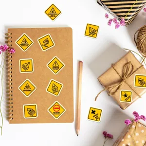 Waterproof yellow diamond warning hazard safety stickers waterproof adhesive decal set