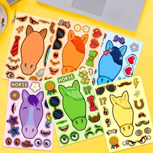 Kinderen DIY paard gezicht sticker set educatief puzzel spel ambacht speelgoed 6 vel