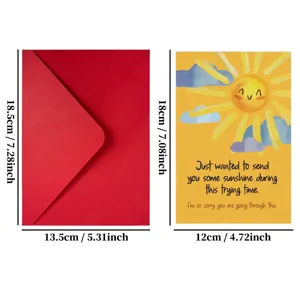 Sunshine sympathy greeting card and red envelope set, warming encouragement blessing card detail.