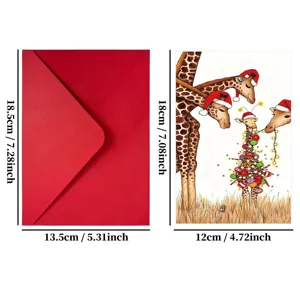 Set di biglietti di auguri natalizi con busta rossa, design con giraffa, 18x12cm