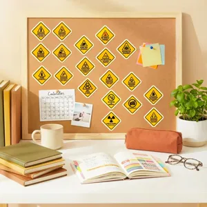 Waterproof yellow diamond safety warning stickers set, durable vinyl hazard decals for workplace.