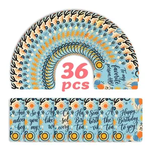 Set of 36 colorful birthday greeting cards featuring healing designs and sweet wishes.