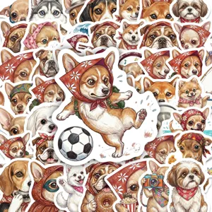 Joli ensemble d'autocollants étanches pour chiens, chiots mignons avec foulard pour déco valigia