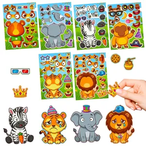 DIY Cartoon Tier Gesichter wechseln Aufkleber Set für Kinder, süsses Lernpuzzle Spielzeug