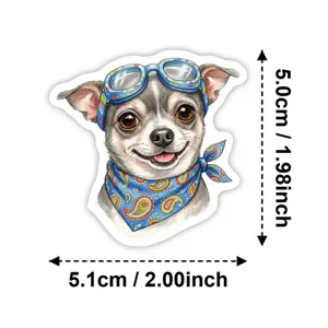 Adhésif étanche mignon de chihuahua avec lunettes de pilote et bandana coloré pour ordinateur.
