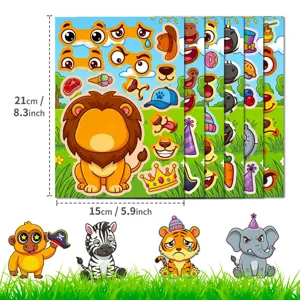 Kinder DIY Cartoon Tier Gesichtswechsel Aufkleber Set, 6 Blatt Packung Fruehfoerderung Puzzle.