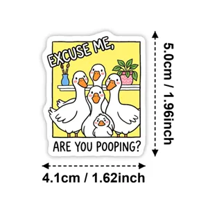 Funny cartoon duck sticker detail showing cute animal design and clear sizes for journaling.