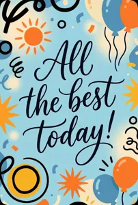 Close up detail of colorful birthday greeting card with healing cute illustration and blessing text.