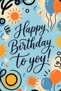 Details of the colorful birthday greeting card featuring cute balloons and healing illustrations.