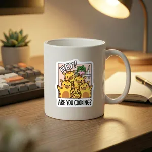 White ceramic coffee mug with cute cartoon giraffe print, perfect for daily office use.