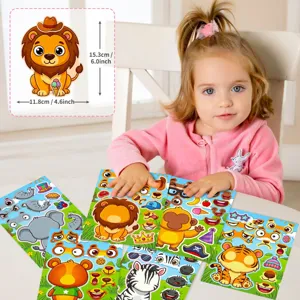 Detailansicht des DIY Tier Gesichter Aufkleber Sets mit lustigen Ausdrücken für Kinder.