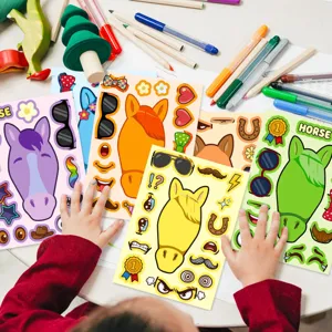 Maak een gezicht paard stickers DIY puzzel knutselset voor kinderen educatief duidelijk detail