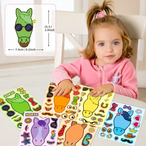 Kinderen DIY Maak een Gezicht Paard Stickers Educatief Vroeg Leren Puzzel Speelgoed