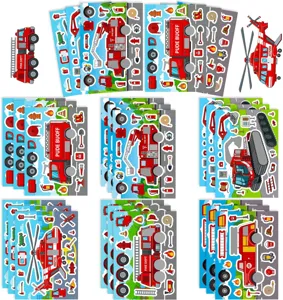 Kinderen cartoon reddingsvoertuig gezicht veranderende stickers DIY puzzel educatief