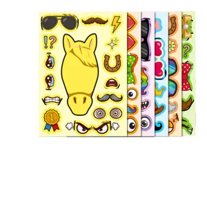 Leuk maak een gezicht paard sticker pack, DIY kindereducatieve puzzel knutsel 6 vel.