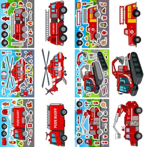 Cartoon brandweerauto reddingsvoertuig DIY sticker puzzel speelgoed voor kinderen set