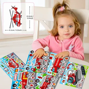 Kinderen DIY Brandweer Auto Stickers Cartoon Voertuigen Puzzel Educatief Speelgoed