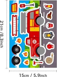 Brandweerauto DIY puzzelstickers voor kinderen, creatief educatief speelgoed vel set.