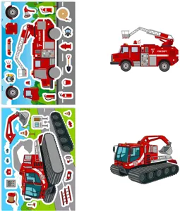 Kinderen Cartoon Brandweerwagen En Bouwvoertuig DIY Sticker Vellen Puzzles Speelgoed