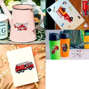 Brandweerauto en helikopter sticker set, kleurrijke waterdichte DIY stickers voor kids.