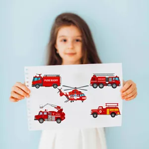 Cartoon brandweerwagen stickers voor kinderen DIY handgemaakte puzzel speelgoed educatie.