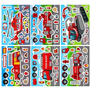 Cartoon brandweerauto sticker pakket voor kinderen DIY puzzel vroeg educatief speelgoed.
