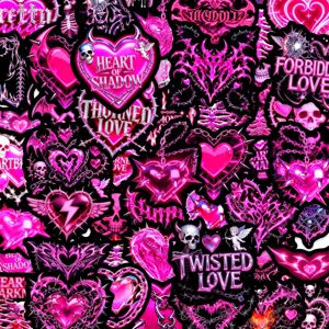 Autocollants Gothiques Sombres Punk Rose Noir Forme Cœur Imperméables en PVC pour Scrapbooking Journal Bouteille d Eau Coque Téléphone Décoration DIY