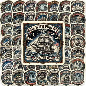 American Vintage Nautical Sailboat Sticker Set Waterproof Vinyl Decals For Suitcase Laptop Journal Scrapbooking Decoration Sailor Tattoo Style