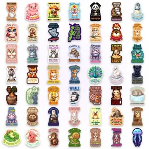 50pz simpatici adesivi di animali in cartone animato, impermeabili in vinile per laptop e borraccia.