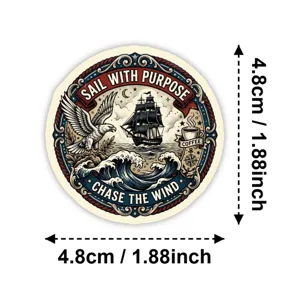 Retro nautical sailboat sticker detail, vintage eagle and ocean wave pattern, waterproof.
