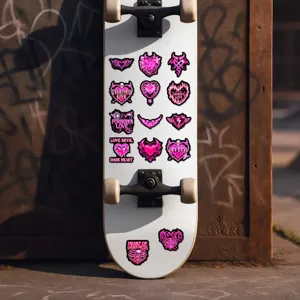Autocollants cœur rose noir gothique étanches skateboard ordinateur portable 50 pcs