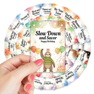 Cute watercolor sloth greeting cards set with inspiring quotes for birthday party and gifts.