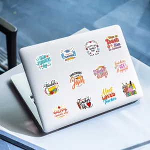 Waterproof teacher stickers for laptop and mug decoration, 50pcs cute teacher appreciation decals.