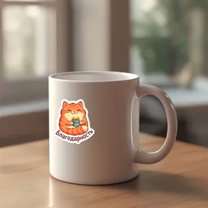 White ceramic coffee mug with cute orange cat sticker design for home and office daily use
