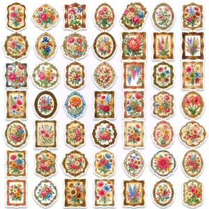 Autocollants de cadre photo floral vintage étanches décoratifs pour journal intime 50pcs