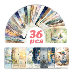 Set of 36 watercolor inspirational quote cards with beautiful artistic illustrations.