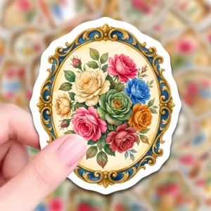 Gros plan d'autocollant décoratif floral de cadre photo rétro européen, élégant art vintage de style.