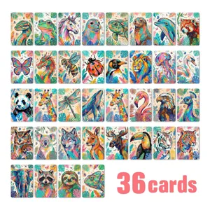 36 colorful animal illustration cards set, artistic forest wildlife postcards for scrapbooking.