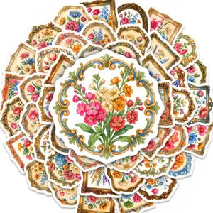Gros plan sur les autocollants de cadre floral vintage, parfaits pour la decoration de agenda.