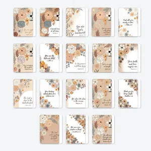 Set of 18 inspirational affirmation cards featuring boho floral designs and encouraging Bible verses.